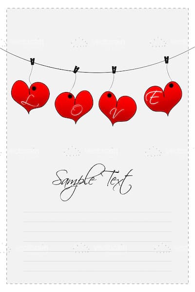 Clothesline with Hanging Hearts and Sample Text